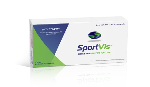 Boîte de l'injection SportVis avec STABHA, 2 seringues de 12 mg/1,2 mL, acide hyaluronique péri-articulaire pour blessures des tissus mous