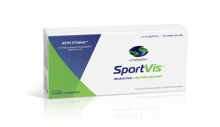 Boîte de l'injection SportVis avec STABHA, 2 seringues de 12 mg/1,2 mL, acide hyaluronique péri-articulaire pour blessures des tissus mous